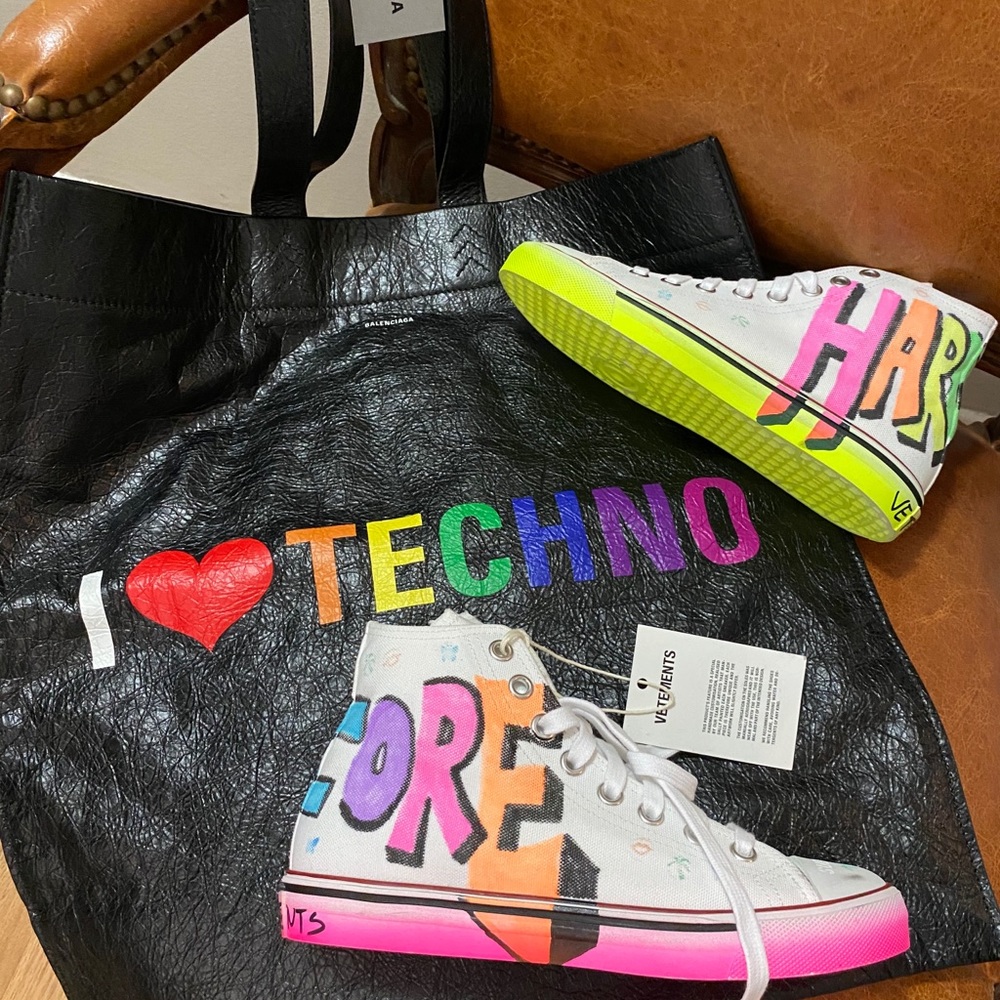 Sold...Balenciaga “I Love Techno” leather tote bag